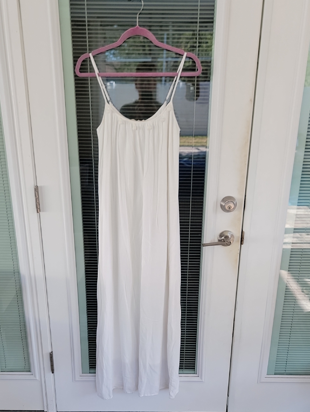 Love Stitch White Pom Pom -Trim Adjustable Strap Maxi Dress Sz S Lined